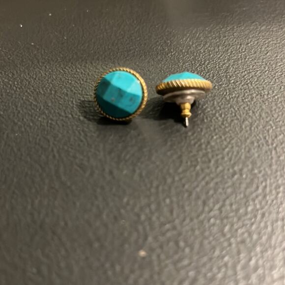 Gold Metal and Turquoise Stud Earrings for Pierced Ears - Picture 5 of 7